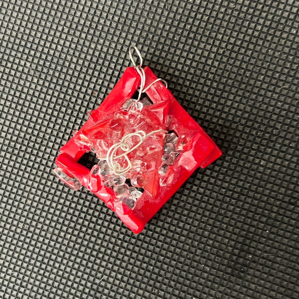 Red Abstract Pendant with Gold Accents